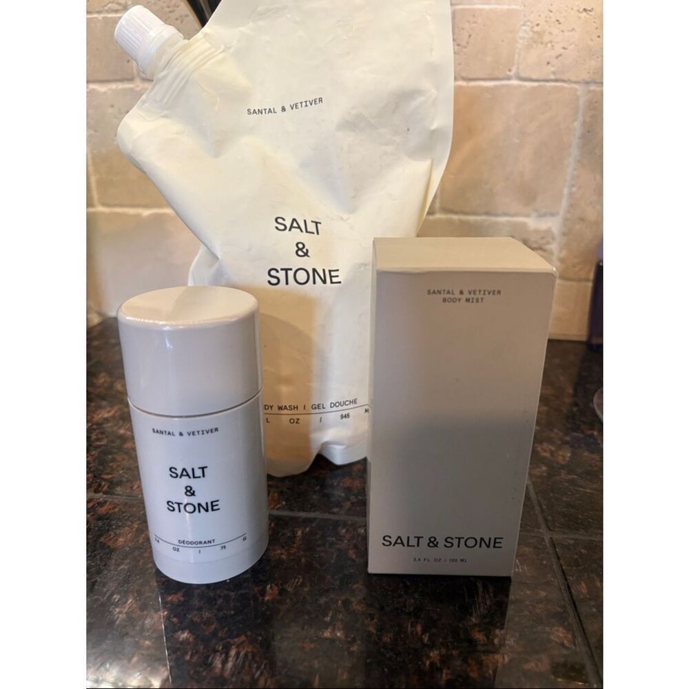 New Salt & Stone Santal & Vetiver body wash, Deodorant Body Mist bundle